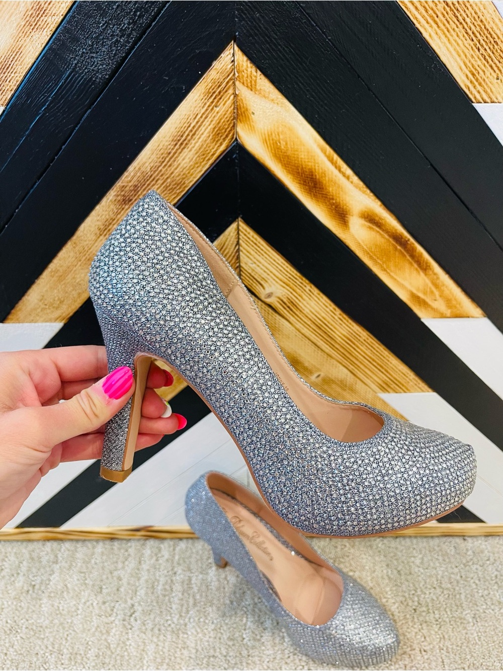 De Blossom Collection Glittery Silver Crystal Pumps